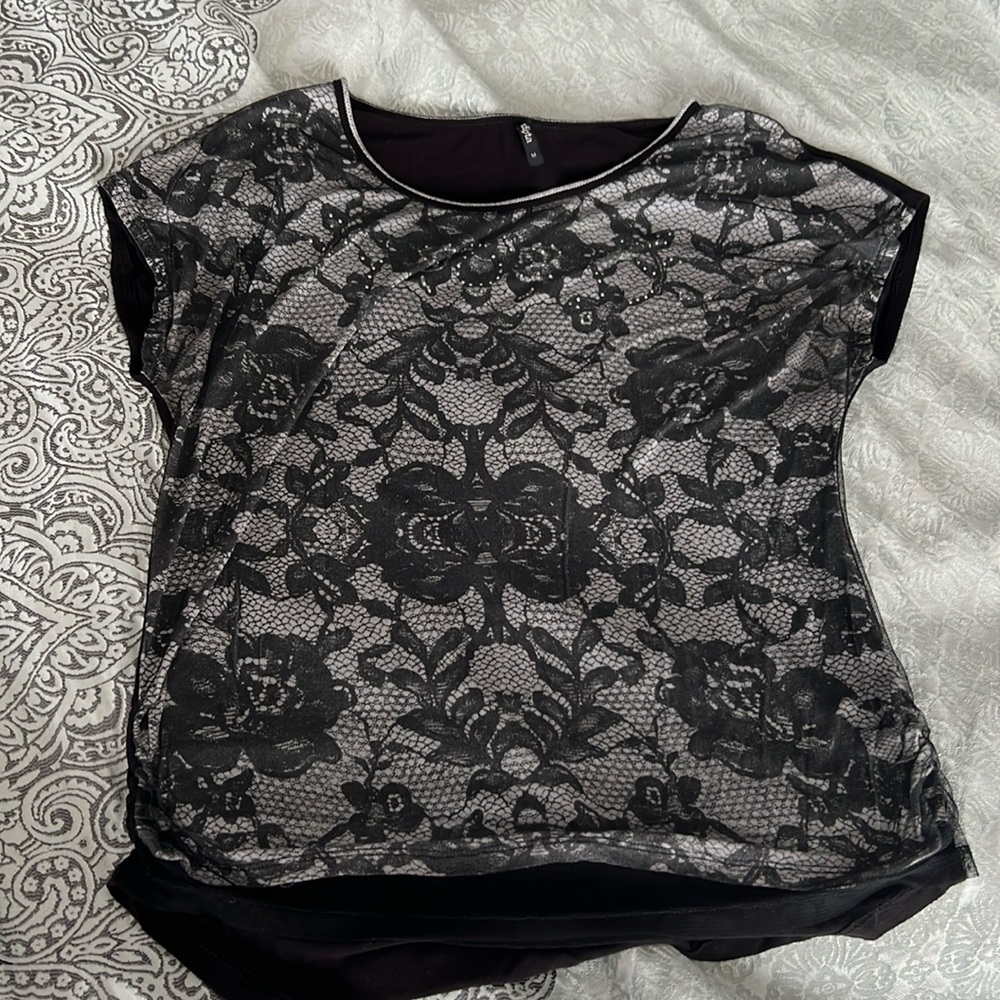 Grey and black lace top